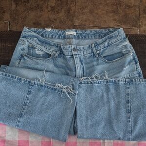 Good American Medium Blue Distressed Flare Jeans